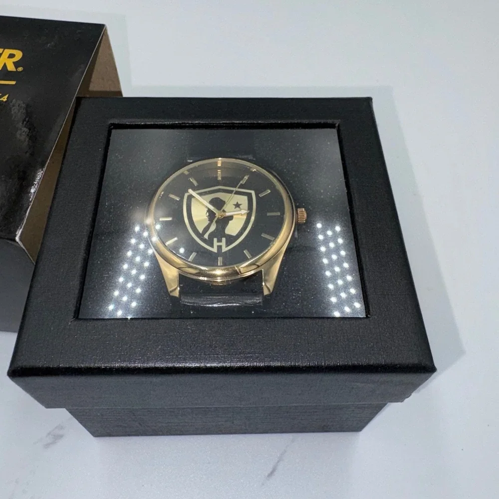 Hustler Pioneer Black Series Shield Gold Watch HUS-PIK-SDG Black Leather Strap